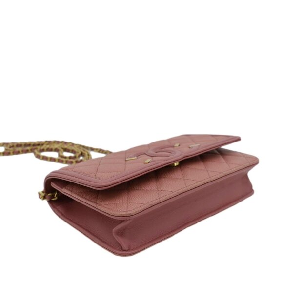 CHANEL  CC Filigree Flap Small Quilted Caviar Leather Shoulder Bag Light Pink - Picture 12 of 16